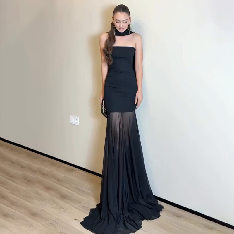 欧美风A字裙涤纶纯色连衣裙女