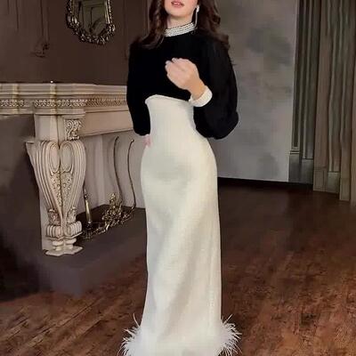 欧美风包臀裙涤纶拼色连衣裙女