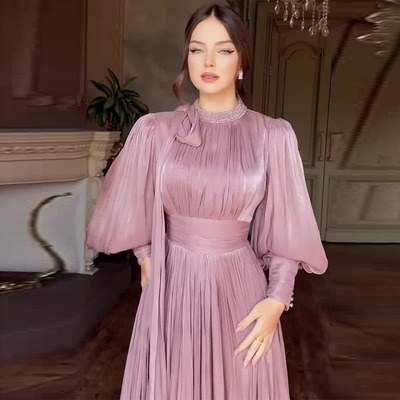 欧美风A字裙涤纶纯色连衣裙女