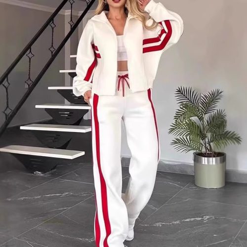 涤纶2024秋拉链长裤套装女