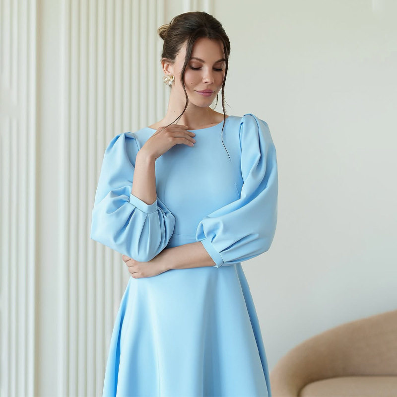 25秋欧美亚马逊跨境外贸新款纯色长袖圆领纽扣露背绑带包臀连衣裙