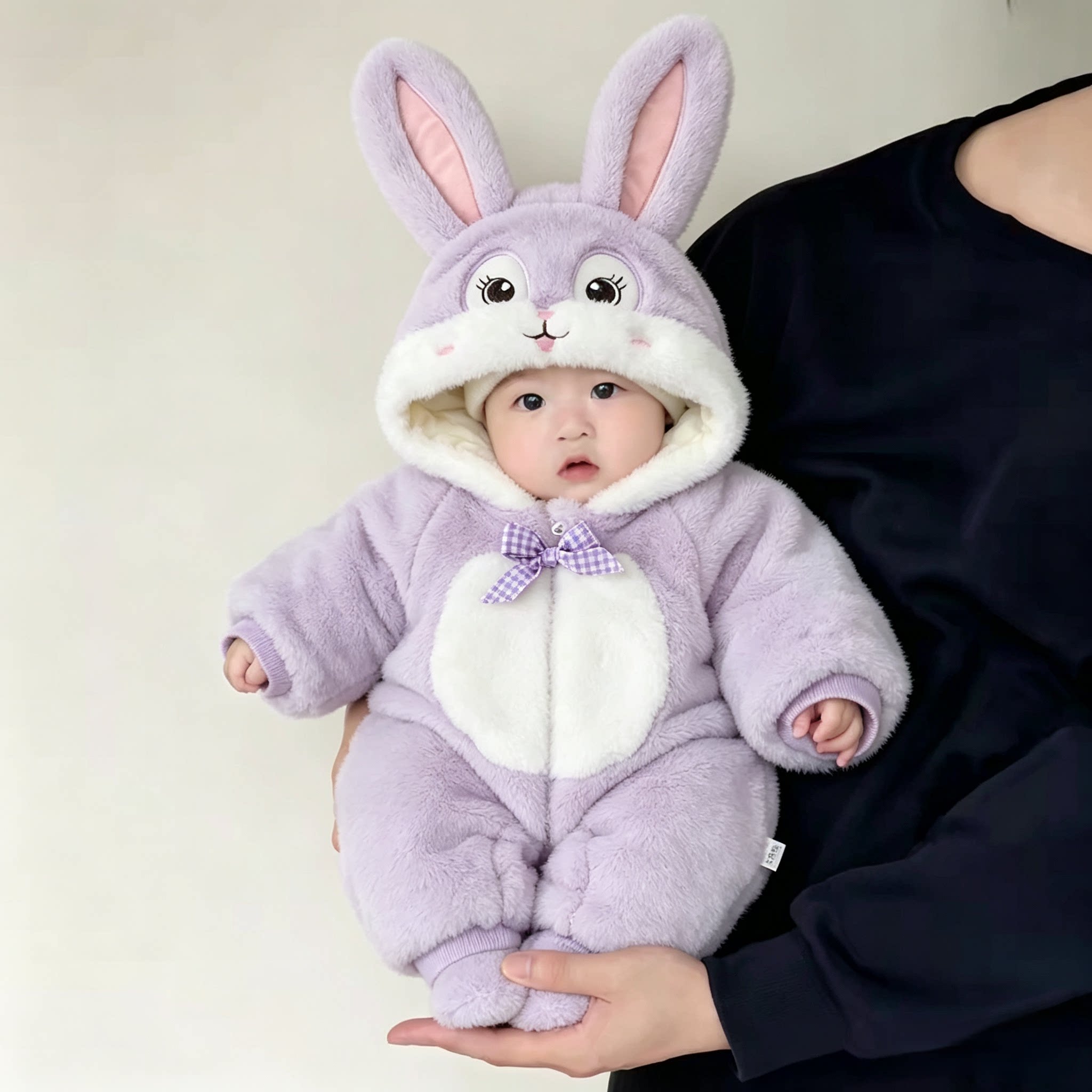 婴儿连体衣冬季夹棉加厚兔子爬服新生儿可爱女宝宝冬天外出抱衣服