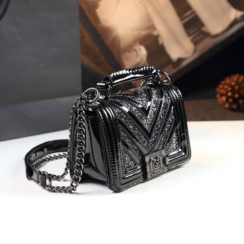 拼块包包女2020新款百搭小包时尚单肩斜挎包漆皮手提链条包大气潮