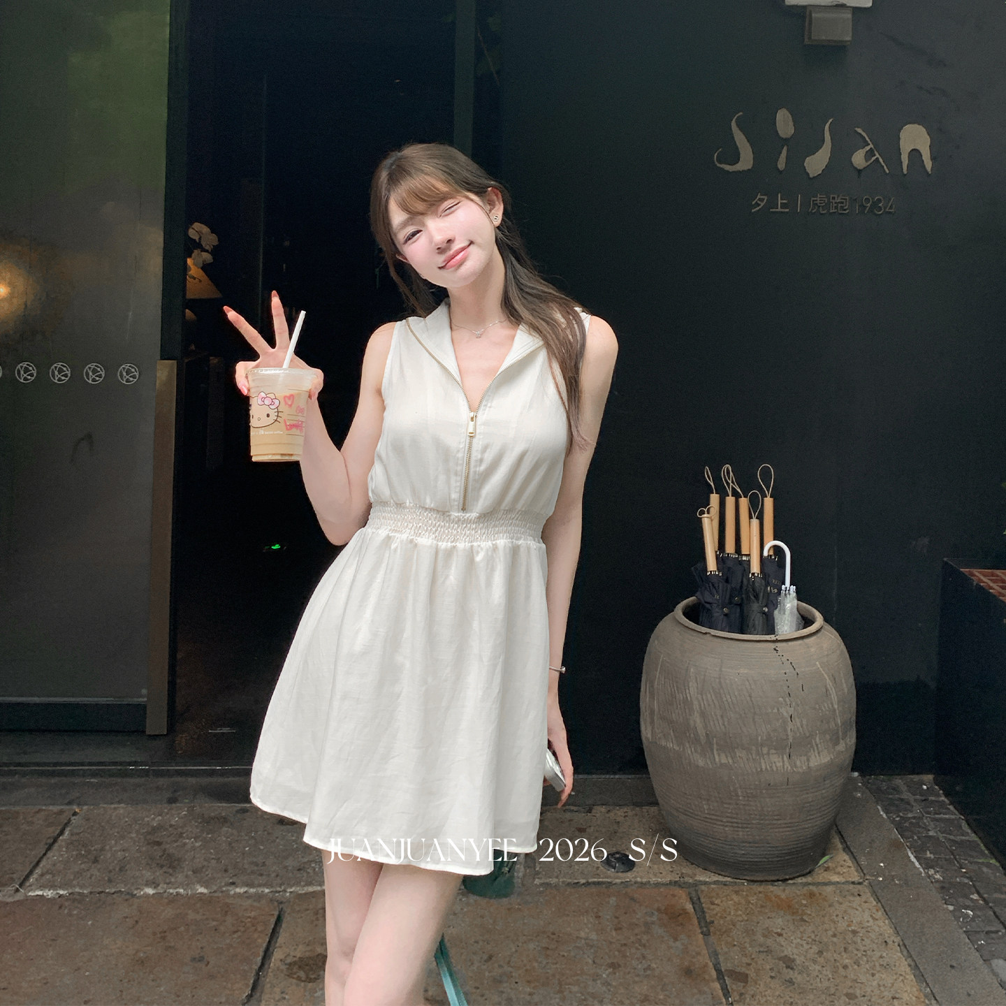 juanjuanyee【1*p韩女裙】天丝苎麻定染进口染色定制拉链连衣短裙