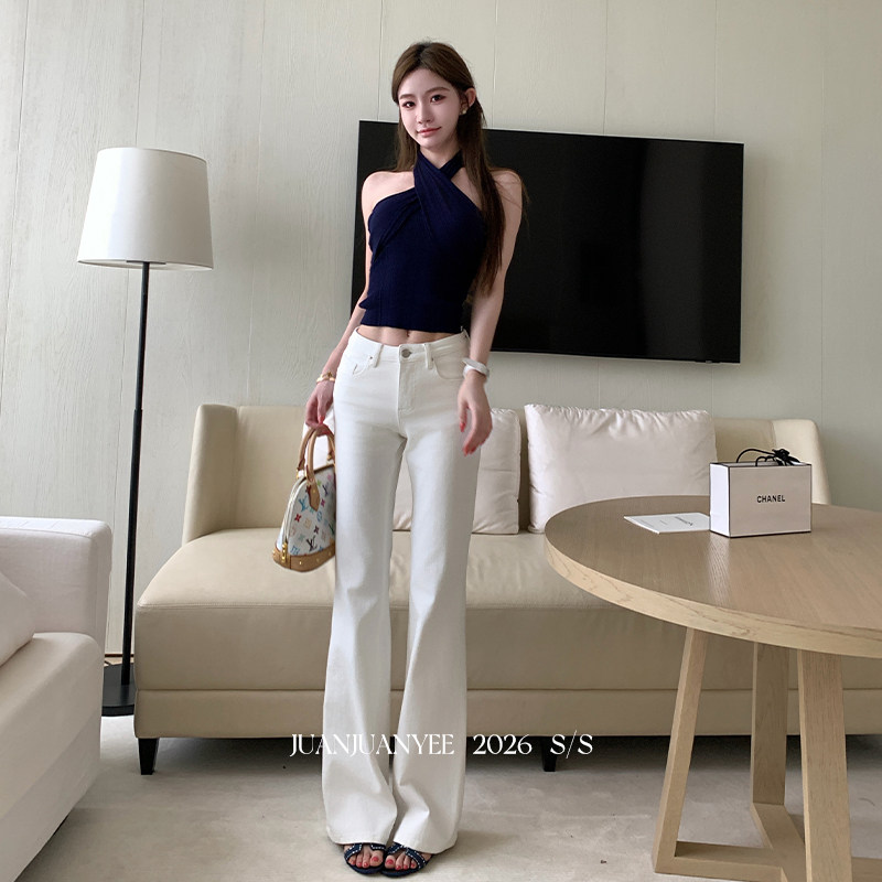 juanjuanyee 【白牛统治区】直筒白微喇经典百搭弹力牛仔裤女