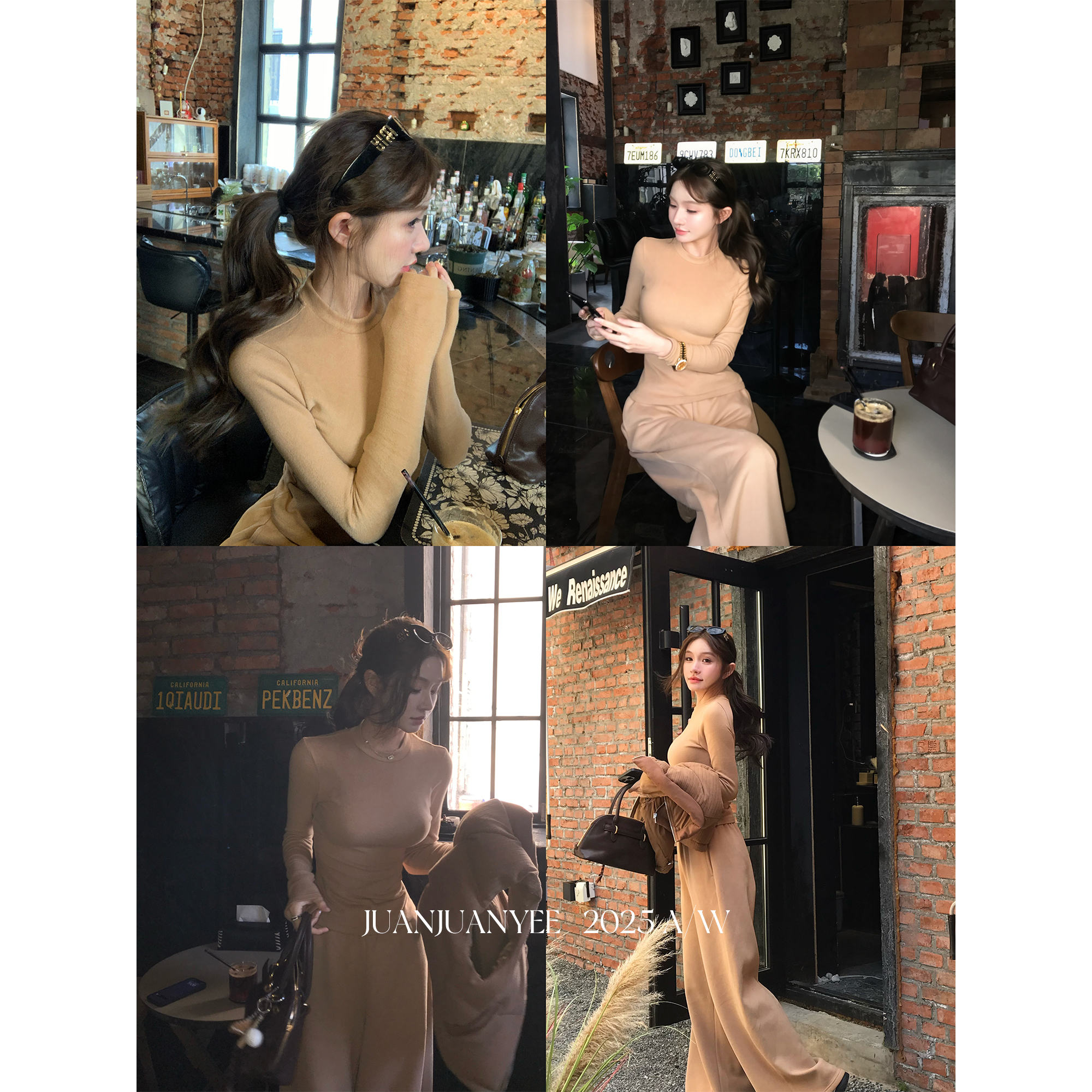 juanjuanyee【卡戴skim* 】双面磨毛天丝白草姜自发热修身冬套装