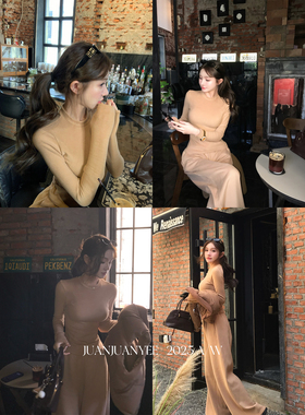 juanjuanyee【卡戴skim* 】双面磨毛天丝白草姜自发热修身冬套装