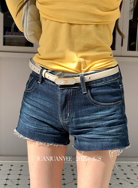 juanjuanyee【曼谷街区】美式复古牛仔做旧洗水A字热裤短裤女