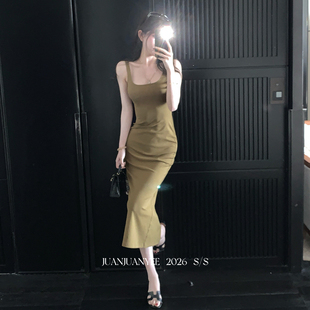 juanjuanyee【橄榄】天丝棉 显白 高弹力橄榄绿工字背心连衣裙女