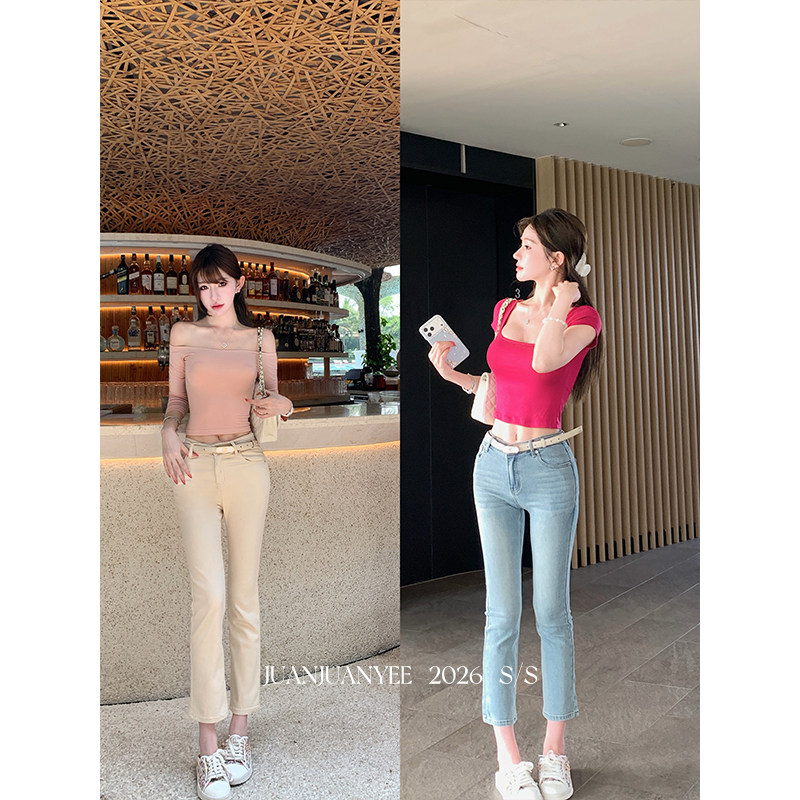 juanjuanyee【酒杯烟管裤】不包腿的烟管小脚九分裤女 高弹牛仔裤
