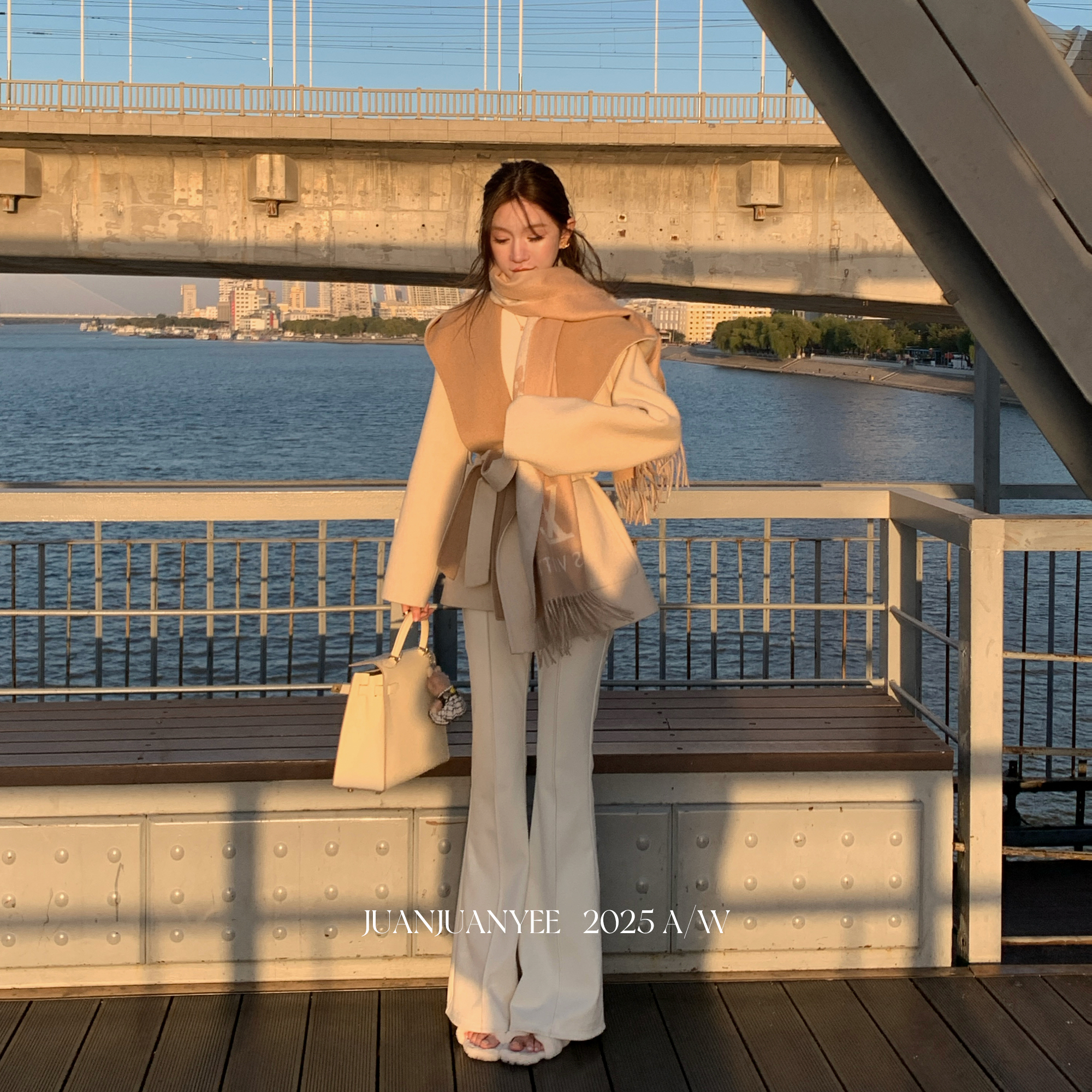 juanjuanyee【财阀裤】秋冬双面磨毛毛呢修身微弹百搭开衩微喇裤