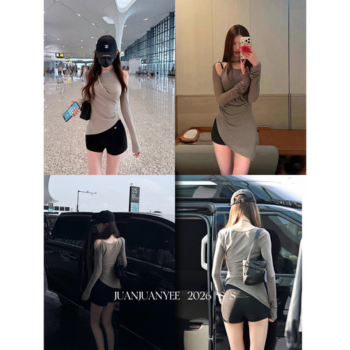 juanjuanyee【Grac* elwoo*元英同款】超舒服 露肩挂脖长袖打底t