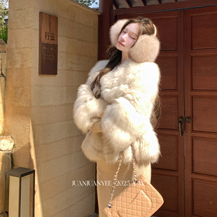 juanjuanyee【苏黎士小姐】进口saga级狐狸毛车条9分袖皮草外套