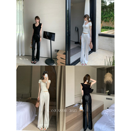 juanjuanyee【金贵姐姐】夏季凉感舒适直筒醋酸裤贵气