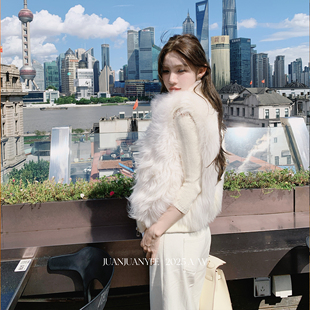 juanjuanyee 25秋冬奢贵100山羊绒真皮草马甲外套 富人街区