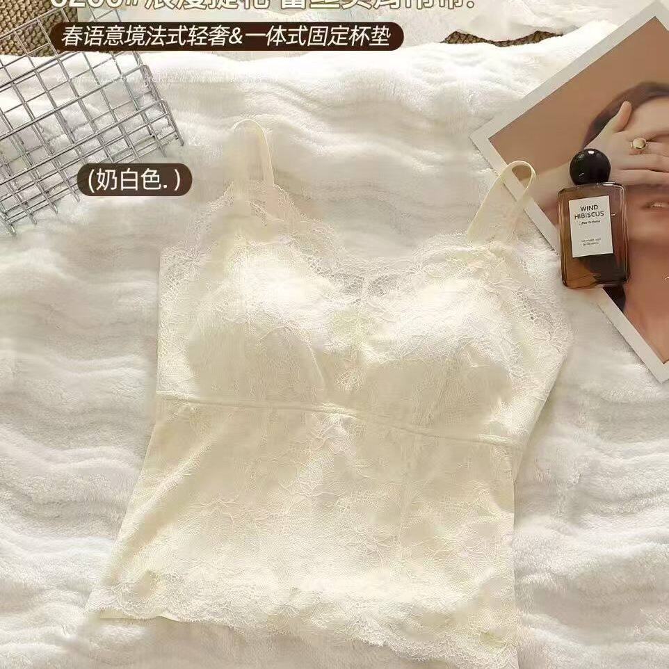 纯欲风性感蕾丝美背吊带春夏季新款胸垫聚拢内衣显瘦气质打底背心