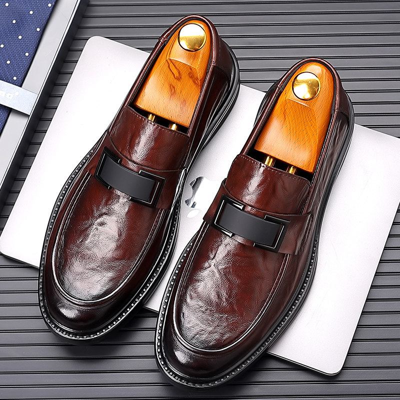 皮鞋男款2026夏季正装商务休闲英伦潮流懒人一脚蹬软皮乐福豆豆鞋