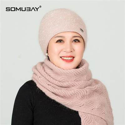 SOMUBAY中老年妈妈帽子冬季加厚毛线帽女秋冬女士针织帽奶奶防寒