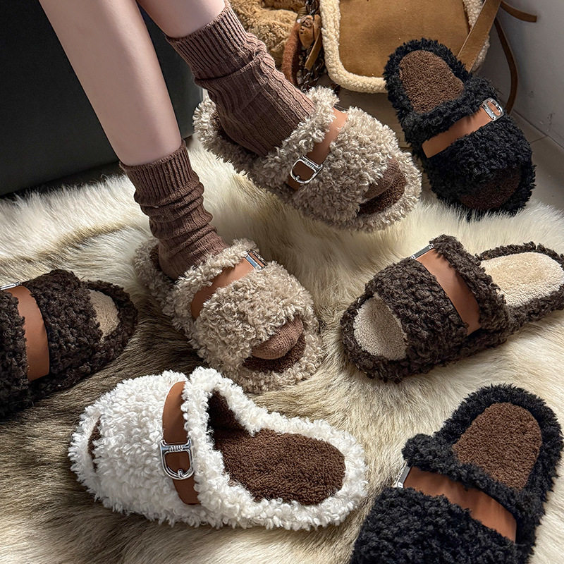 DIMIFEI 皮带扣露趾拼色一字拖鞋女款秋季新款居家室内防滑棉拖,居家布艺,居家凉拖/凉鞋,淘宝优惠券,粉丝福利购,淘宝优惠卷