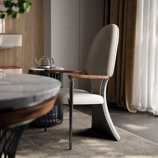 轻奢茶椅家用书房椅子茶室主人位茶椅茶桌高靠背扶手椅真皮官帽椅