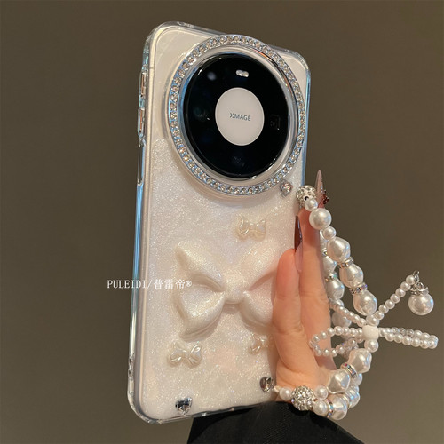 水钻镜框灰色立体蝴蝶结适用华为mate80ProMax手机壳mate70pro+高档mate60pro+轻奢pura80防摔保护套P70