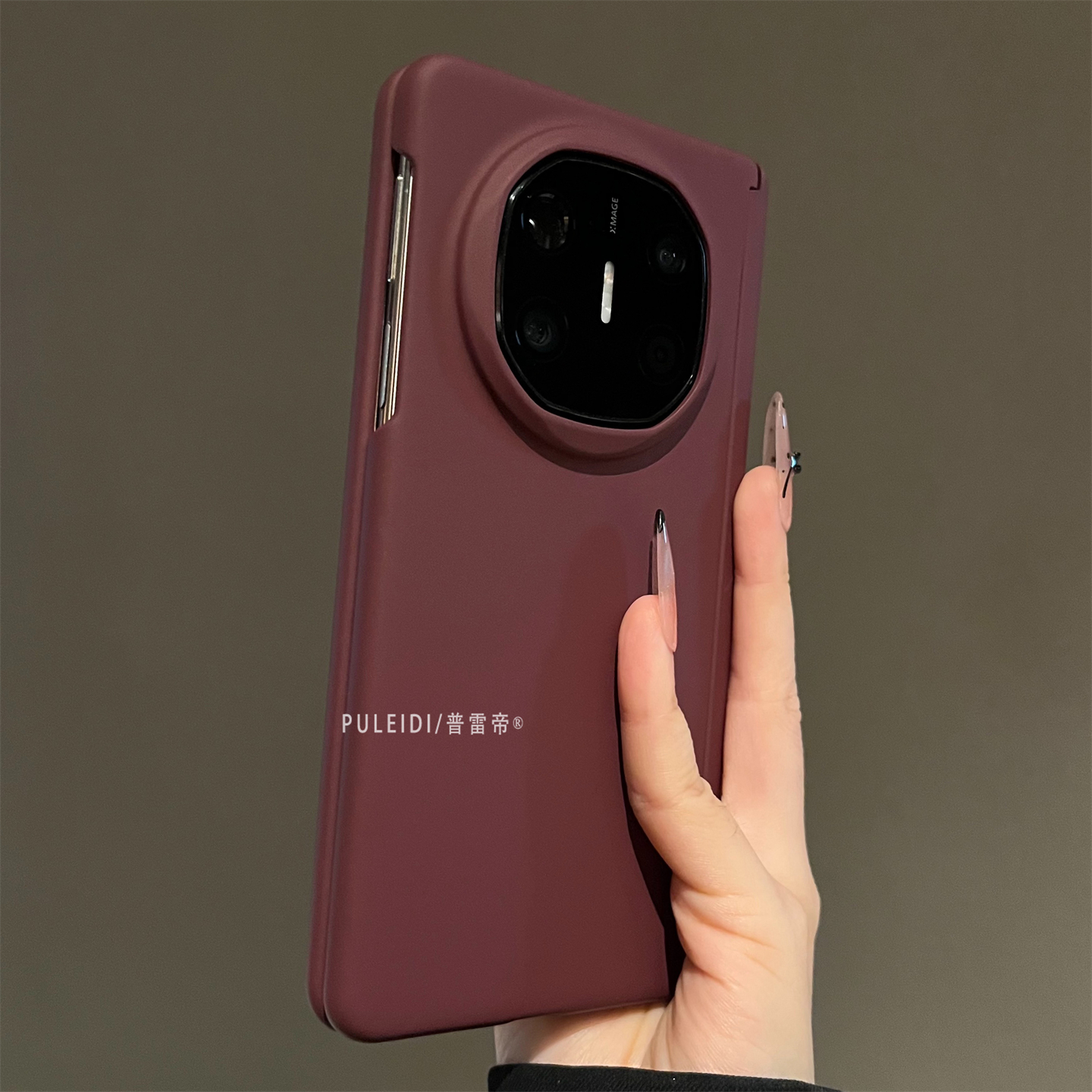 ins风酒红磨砂硬壳适用华为MateX6典藏版折叠屏手机壳简约高级感MateX5磁吸中轴MateX3全包防摔保护套