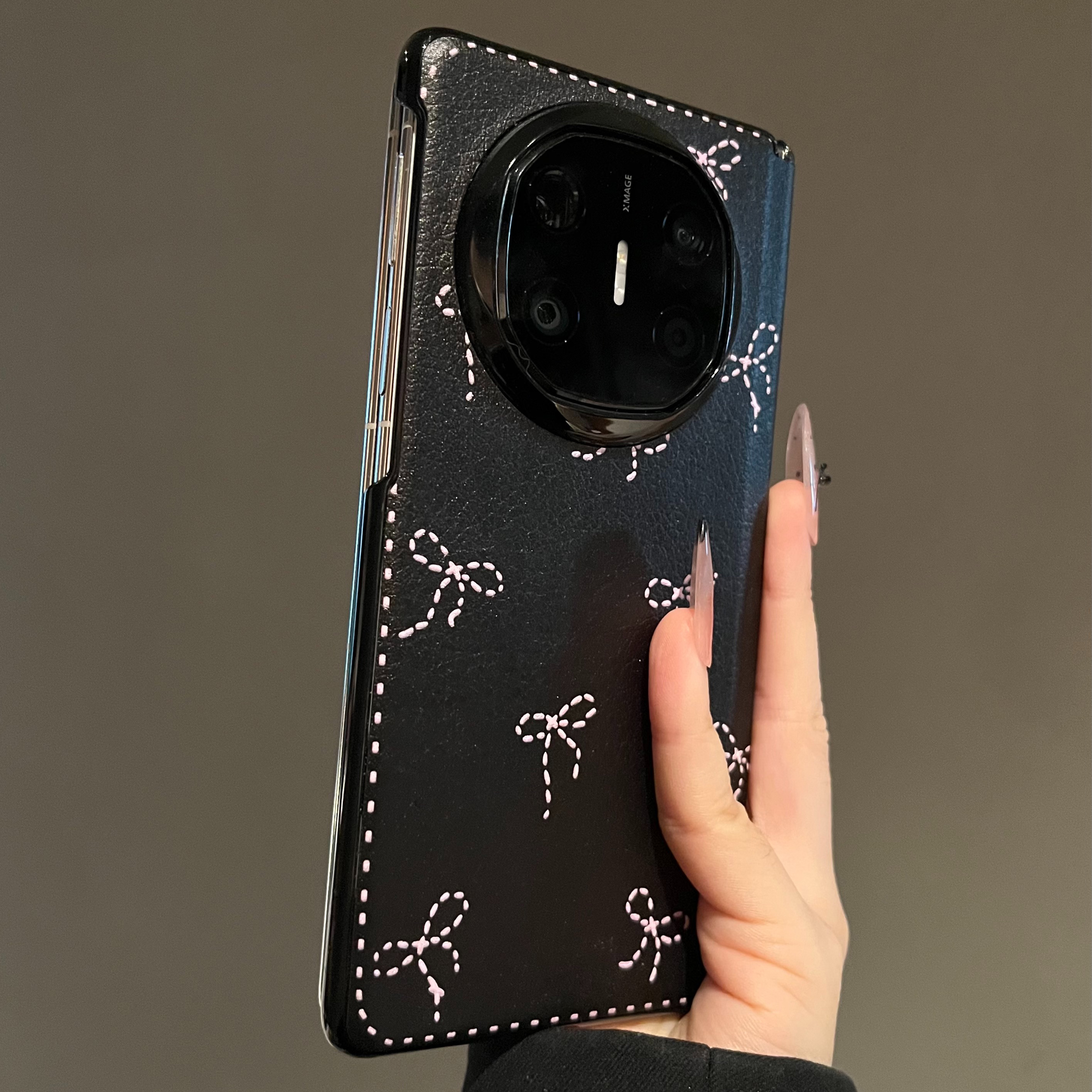 皮纹虚线蝴蝶结适用华为MateX6典藏版折叠屏手机壳MateX5高级感MateX3磁吸中轴防摔保护套