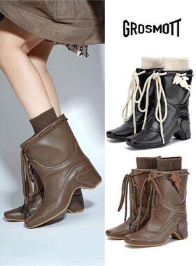 27QUAI 官方正品 猎装系列 阔腿小帆船短靴黑牛皮时装靴