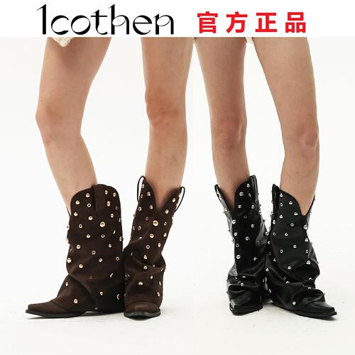 【1cothen】黑银波嬉铆钉靴 西部靴 - 封面