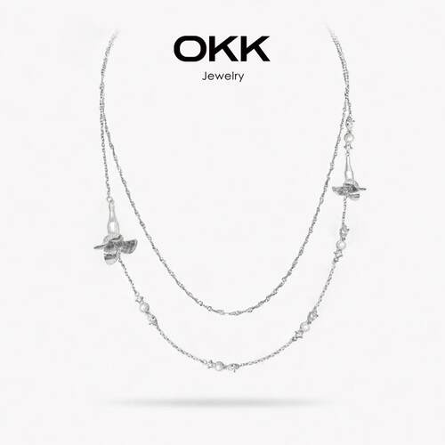 OKK风铃花双层叠戴项链浪漫法式花朵优雅时尚颈链