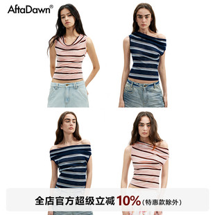 背心上衣 轻盈透感莱赛尔天丝露肩多穿法宽条纹显瘦无袖