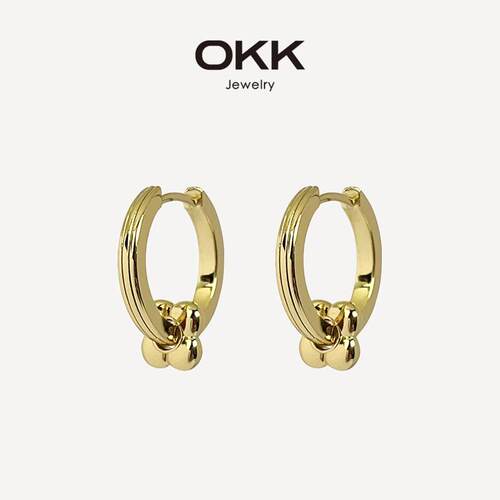 OKK 尤金花朵可拆双戴光面几何金色耳圈925银耳针通勤耳钉耳环女