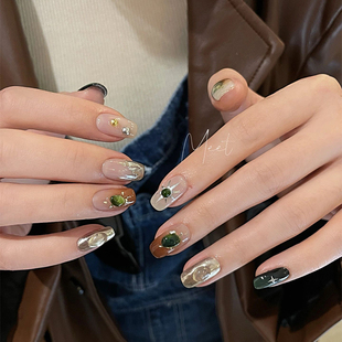 黑白星|暗黑哥特系列法式斑斓手工制作美甲斑驳线黑白鸳鸯穿戴甲