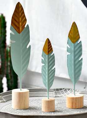 北欧ins简约创意金色羽毛客厅餐桌电视机柜装饰品摆件设