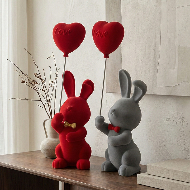 跨境新品欧美风树脂举爱心兔子摆件生日结婚订婚闺蜜情人节礼物女