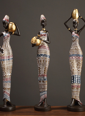 欧式简约复古非洲部落黑人妇女摆件客厅玄关酒柜创意家居餐厅装饰