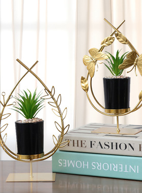 北欧ins风铁艺工艺几何仿真盆栽摆件客厅桌面装饰品可爱假绿植