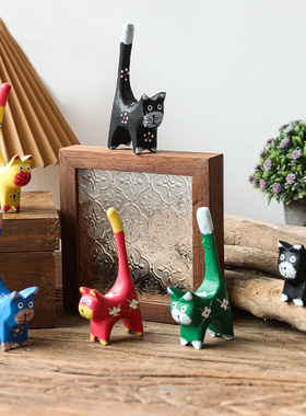 欧式简约卡通可爱木质套六猫书房茶几橱窗装饰送礼好物桌面装饰摆