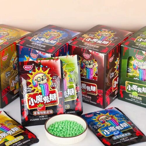 利乐旺小魔鬼骷髅脆皮珠软糖水果味糖果休闲怀旧零食糖果28克