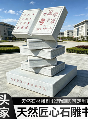 石雕书本花岗岩叠书石书日晷校园文化广场刻字书籍景观摆件定制