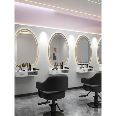 理发店镜台发廊专用染烫台面单面led暖光美发店镜子壁挂柜子一体