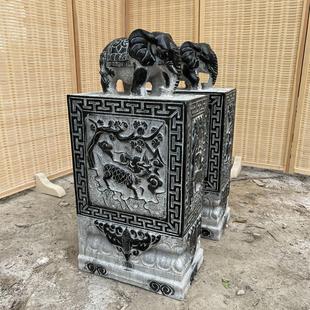 石雕门墩一对方形青石别墅门口会所庭院门当户对中式做旧抱鼓石鼓