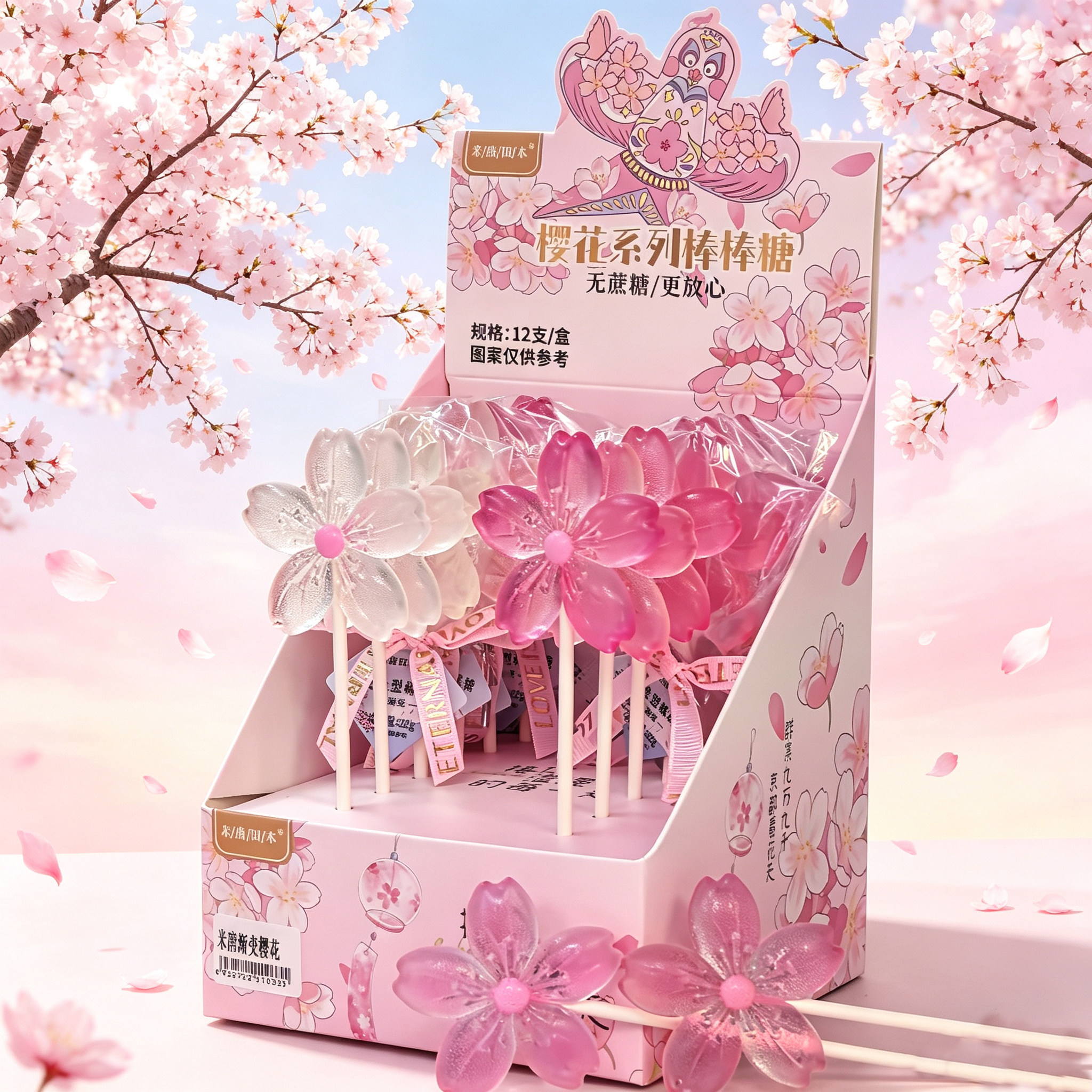 高颜值渐变樱花无蔗糖棒棒糖水晶立体棒棒糖少女心礼物小零食糖果