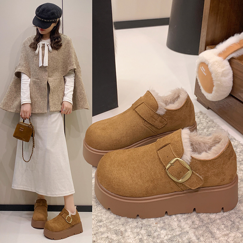 秋冬厚底加绒勃肯鞋女2025新款一脚蹬博肯鞋加厚保暖靴1125z