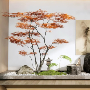 日式仿真红枫树楼梯下茶室造景装饰假红枫叶树室内外绿植景观摆件
