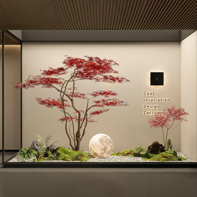 仿真红枫树楼梯下橱窗造景装饰室内外绿植景观酒店软装假树布置