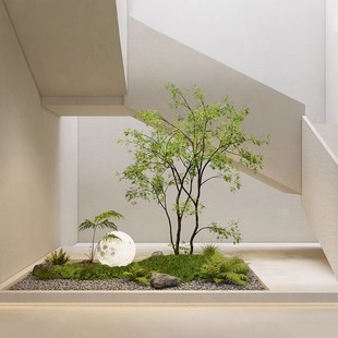 仿真南天竹绿植别墅天井楼梯下鸡爪槭造景微景观软装装饰假树摆件