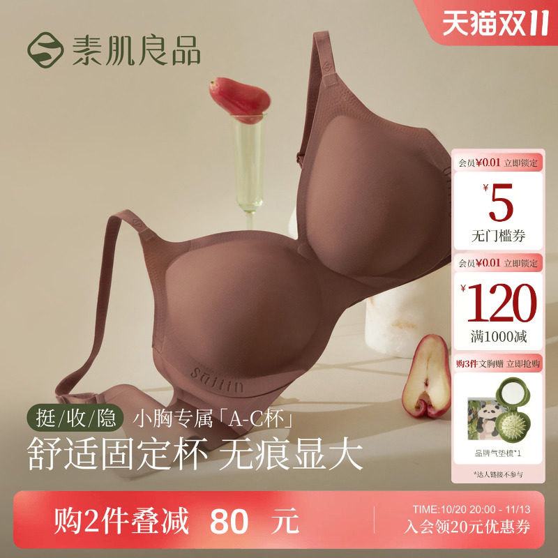 舒适固定杯小胸聚拢显大内衣女收副乳文胸无痕隐形防下垂秋冬美背