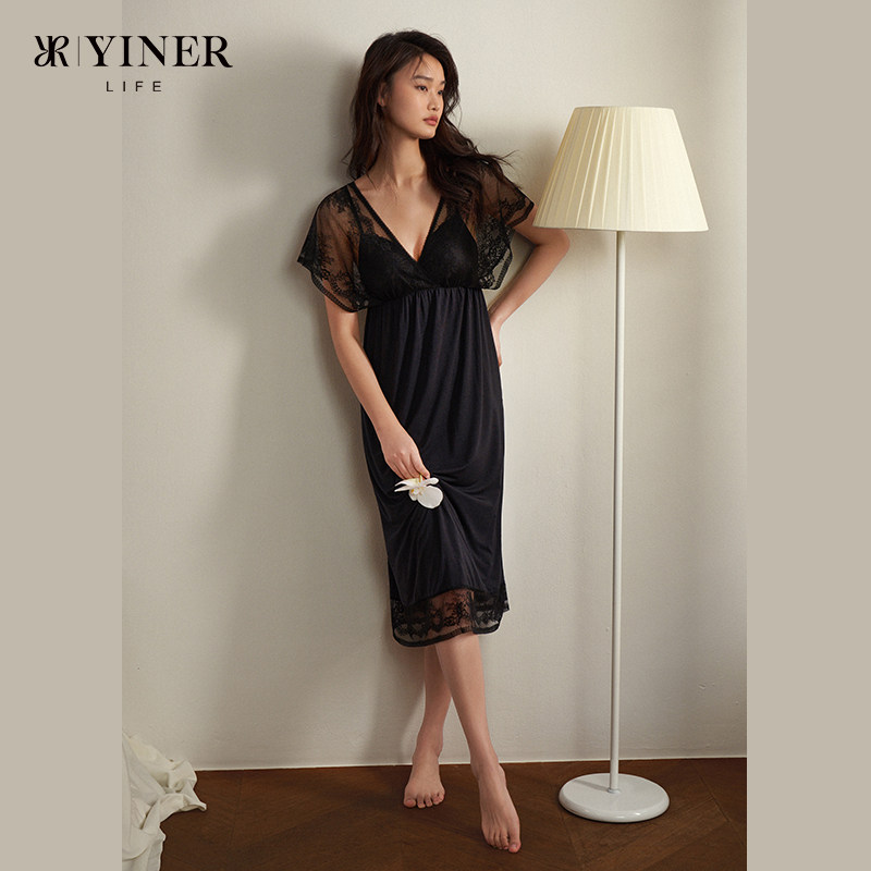 【仲夏夜之梦】音儿YINER LIFE蕾丝带杯睡裙女夏纯欲风气质小黑裙