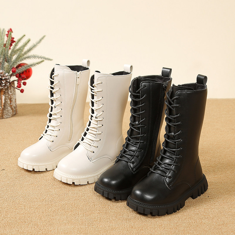 女童马丁靴2026春秋季新款白色儿童皮靴女模特走秀高筒靴童靴子男